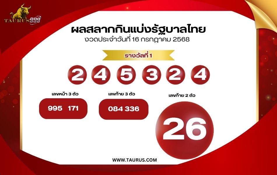ตรวจหวย 16/07/2568: สรุปผลรางวัลและลุ้นเศรษฐีใหม่!
